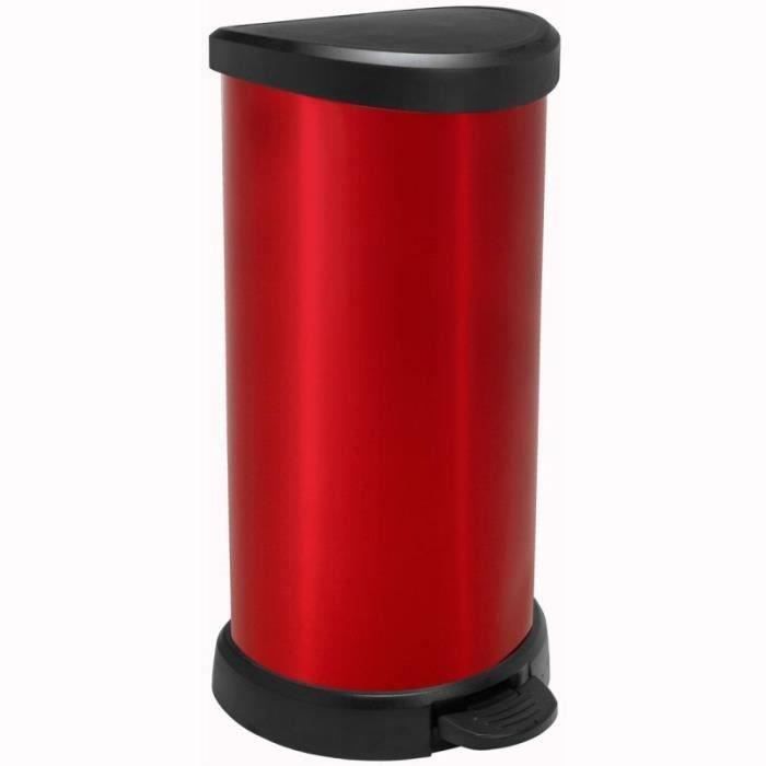 CURVER Poubelle à Pédale 40L D-Shape Aspect Métal Gris