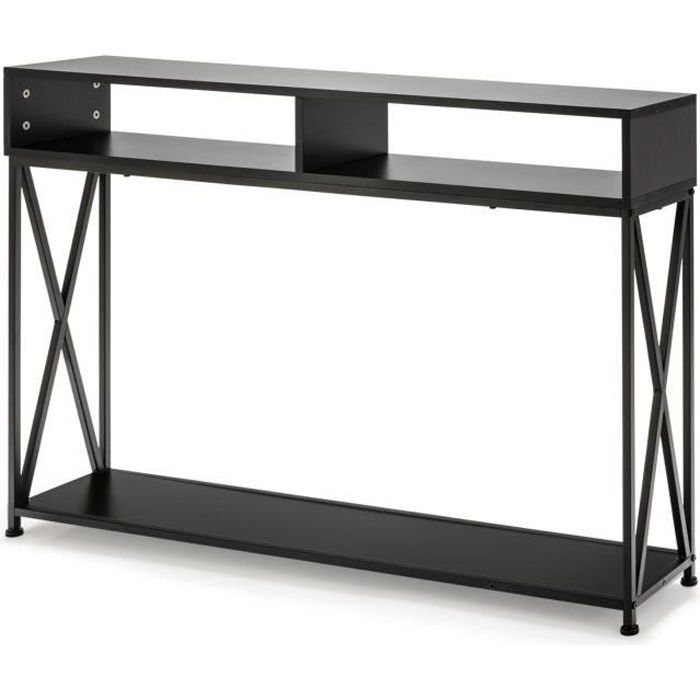 giantex table console avec 3 compartiments de rangement, table d’entrée, cadre en fer, idéal pour couloir/salon, 20x23x79 cm, noir