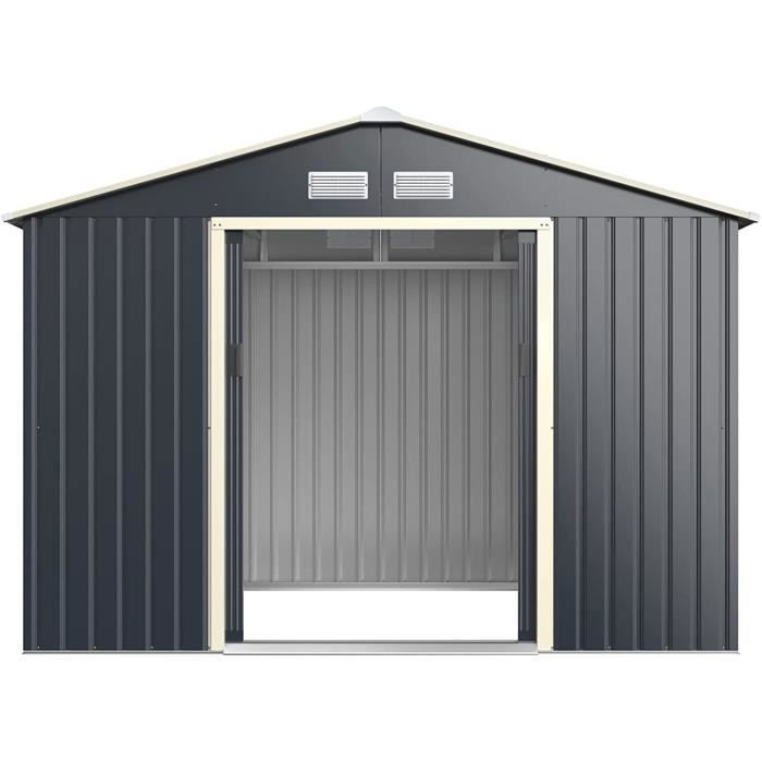 Abri de Jardin en Metal 53m² - GOPLUS - 2 Portes Coulissantes et Fenêtres - Toit Traditionnel Extensible - Cabane à Outils Gris