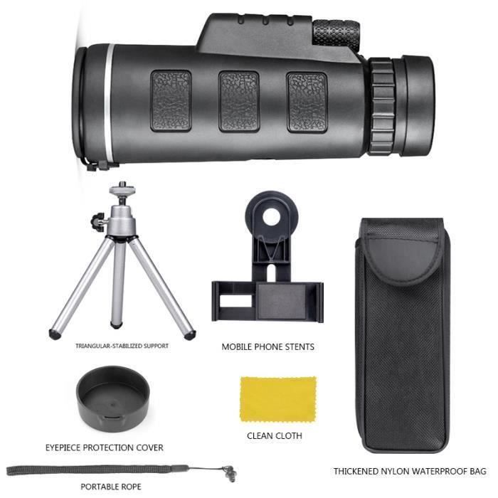 Monoculaire 40x60 - Zoom 10x - Prisme BAK4 - Étanche - Avec Support Smartphone Et Trépied - Pour Randonnée, Observation