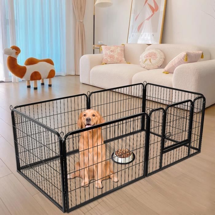 Meilleurs prix pour Parc Enclos 6 Panneaux Pliable Modulable - YIPEEMA - Métal - Noir