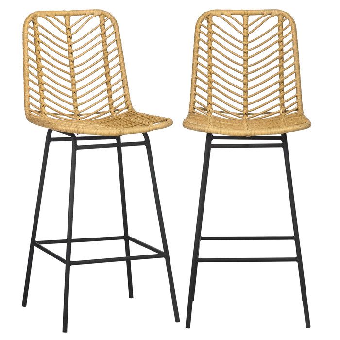 HOMCOM - Tabourets de bar - Résine tressée rotin PE - 42.5x52x102cm - Jaune