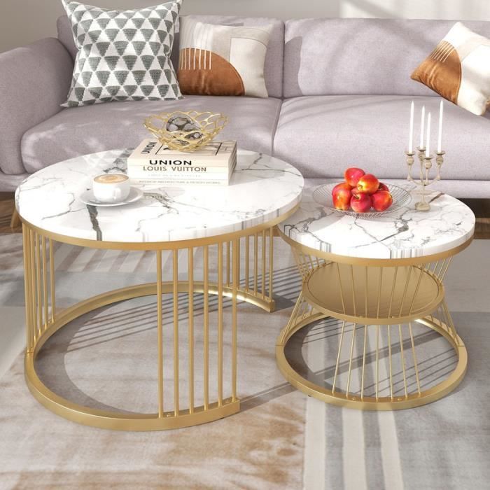 KILISKY Table Basse Ronde Table Gigogne 2 Pièces Table d'Appoint,
