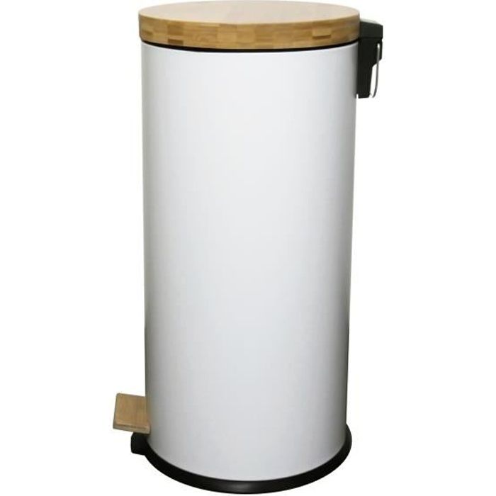 Poubelle De Cuisine, 30l, Seau Interne En Plastique, Couvercle À Charnière,  Fermeture Souple, Blanc