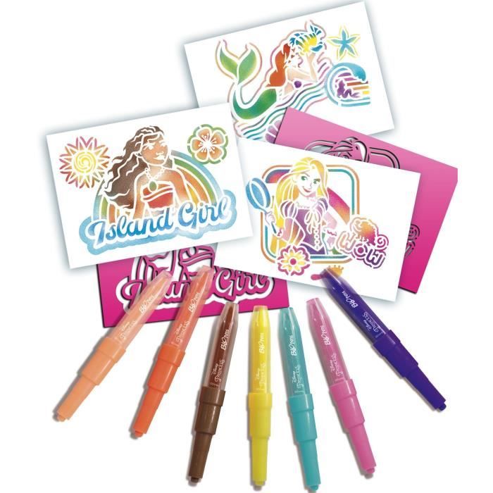 Kit Dessin Lansay Blopens Disney Princess 24501 – 6 Feutres à Souffler + 7 Pochoirs Réutilisables