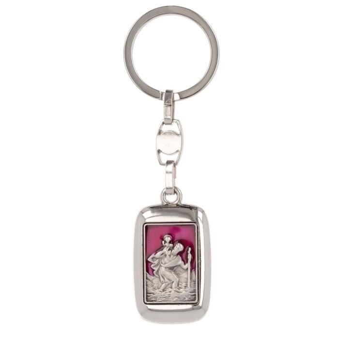 Porte-clés artisanal 'Saint Christophe' rose argenté - 38x25 mm [Q7001] -  Cdiscount Bagagerie - Maroquinerie
