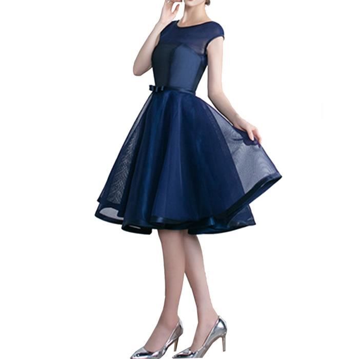 Bleu Marine Robe De Soiree Demoiselle D Honneur Bridesmaid Courte Trapeze Princesse Col Rond Dos Nu Sans Manche A Lacet Avec Plisse Bleu Achat Vente Robe De Ceremonie Cdiscount