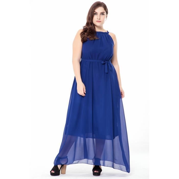 Maxi Robe Longue Femme En Col Rond Lacet Grande Taille M 6xl Mousseline De Soie Pour L Ete Bleu Bleu Achat Vente Robe Cdiscount