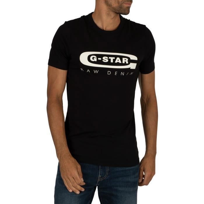 T shirt slim graphique G STAR Homme Noir Coton Manches courtes Noir Cdiscount Pret a Porter