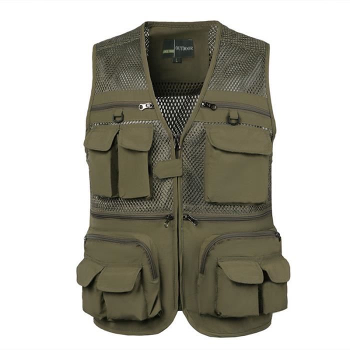 Gilet De Pêche Tactique Pour Homme - Tissu Maille Respirant, Multiples Poches à Fermeture, Tailles XL à 5XL