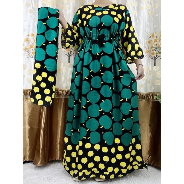 Robe Caftan Longue Femme 100% Coton - Imprimé Africain Dashiki, Taille Unique (jusqu'à Taille 56) - Léger, Pour L'Été Et La Plage