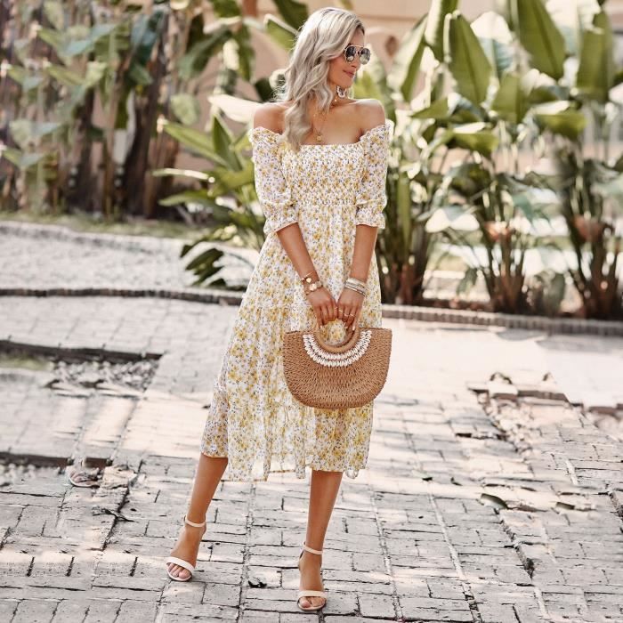 Robe femme chic Mode elegant Grande-jupe Détendu - Blanc DICK