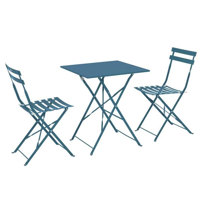 Table de jardin et 2 chaises acier 60 cm bleu pacific Rome - Oviala Table de jardin et 2 chaises acier 60 cm bleu pacific Rome - Oviala