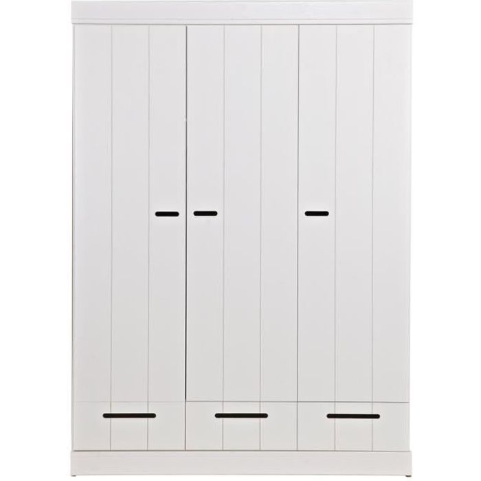 Armoire Avec 3 Portes 3 Tiroirs Blanche En Pin Massif H195 X