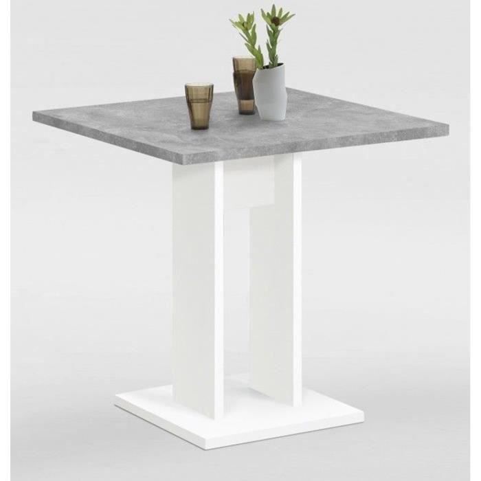 table de salle à manger coloris blanc - gris béton la - dim : 70 x 77,5 x 70 cm