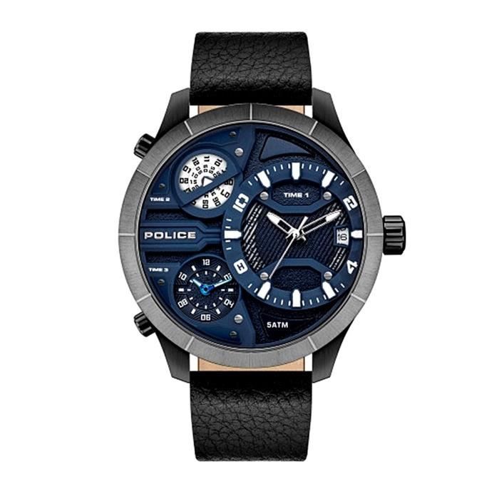 Montre Police Pewjb2110640 Acier inoxydable Cuir noir