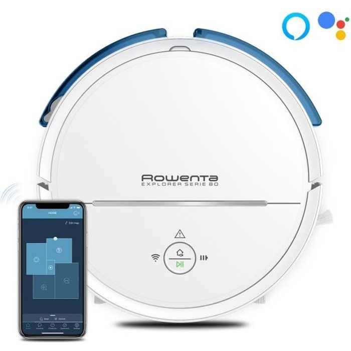 ROWENTA RR7747WH Aspirateur Robot X-Plorer Série 80, Autonomie 1h30, Sols  durs, Allergènes, Wifi, Compatible Alexa Google Assistant - Cdiscount  Electroménager