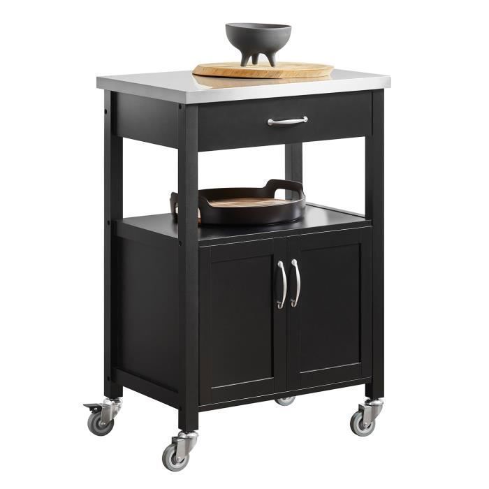 Desserte de Cuisine Roulante SoBuy FKW22-SCH Plateau en Acier Inox L60xH91xP44 Meuble de Rangement à roulettes