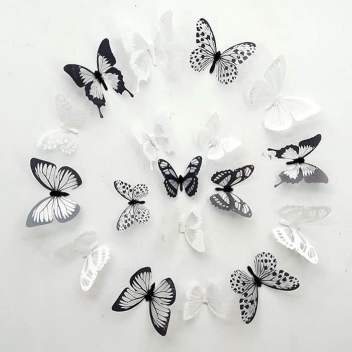 12 Autocollants Papillons 3D Magnétiques - Déco Murale Étanche Pour Frigo Et Chambre (Blanc)