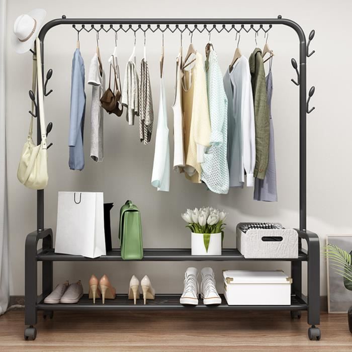 Portemanteau Sur Roulettes Bremermann - Pliable Et Réglable | Noir | Parfait Pour Rangement Mobile