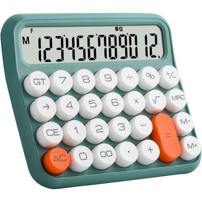 Calculatrice Mécanique 12 Chiffres - Grand écran LCD, Gros Boutons Ronds | Pour Bureau, école, Comptabilité - Violet