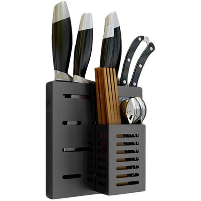 Volumoon Porte Ustensiles En Acier Inoxydable - Égouttoir à Couverts 2 Compartiments Noir Pour Cuisine Organisée