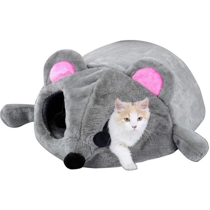 Niche chaude pour chat - Lit tunnel pour chiot lapin animal domestique - Motif souris - 50 x 40 x 21 cm