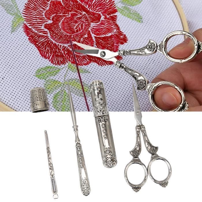 Kit Couture Vintage – Ciseaux, Dé à Coudre, étui – Style Européen – Pour Broderie Et Point De Croix