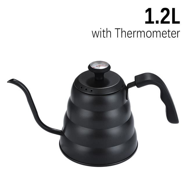 Bouilloire Col De Cygne Avec Thermomètre - Acier Inox - Poignée Bois - 1L - Pour Café Et Thé Précis