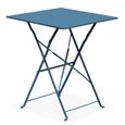 Table bistrot de jardin et 2 chaises pliantes - OVIALA - ROME - Bleu Pacific - Carré - Meuble de jardin-1