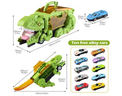 Camion Dinosaure Transformable 2 En 1 Avec 8 Voitures – Piste De Course Pliable – Jouet Portable Pour Enfant Dès 3 Ans – Cadeau Idéal