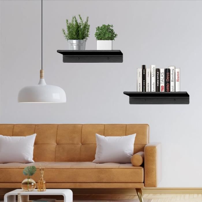 2 Étagères Murales Flottantes En Bois Avec Porte-Serviettes - Charge 15kg - Pour Salon, Salle De Bain, Cuisine