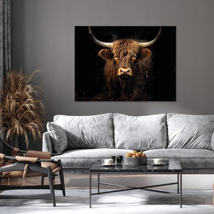 Tableau Sur Toile - Vache Et Paysage Sauvage - Poster Mural - Sans Cadre - Neuf