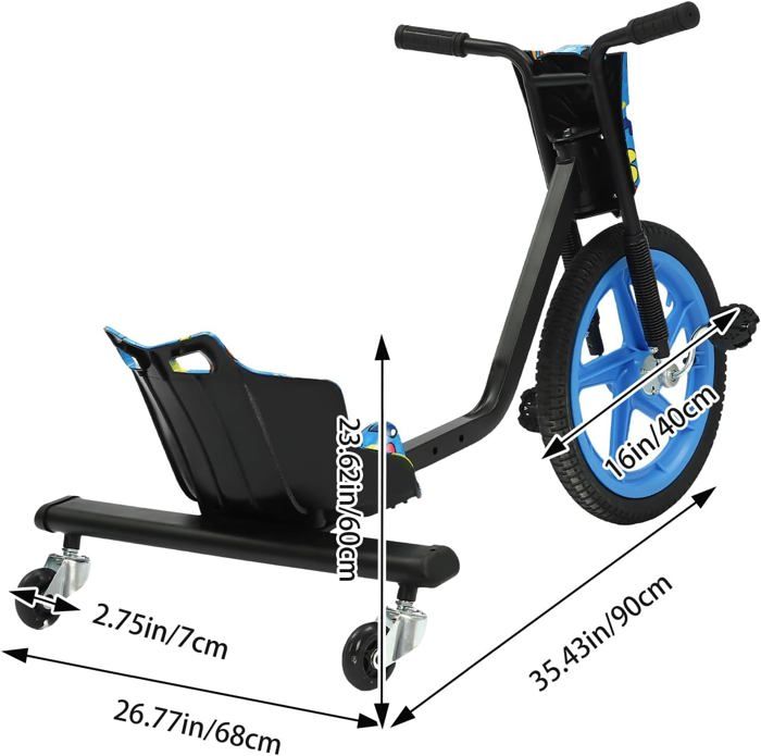 Drift Cart Drift Trike Siège Réglable Kart Tricycle pour Enfant, Drift Trottinette pour enfants à partir de 6 ans, Crazy Cart Trottinette pour enfants 6.5in-A Drift Cart Drift Trike Siège Réglable Kart Tricycle pour Enfant, Drift Trottinette pour enfants à partir de 6 ans, Crazy Cart Trottinette pour enfants 6.5in-A