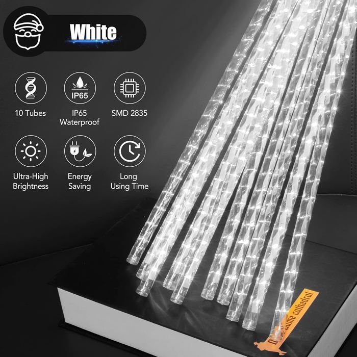 Guirlande Lumineuse Solaire Météores Pluie - 10 Tubes 30 Cm, 240 LEDs, IP67 Étanche - Pour Noël, Jardin, Fête (Télécommande) - 6