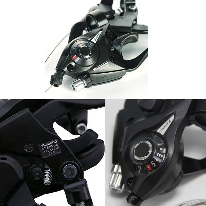 Levier De Vitesse Pour Vélo VTT Et Route - Compatible 15/18/21 Vitesses, Avec Câble Et Gâchette (Noir)