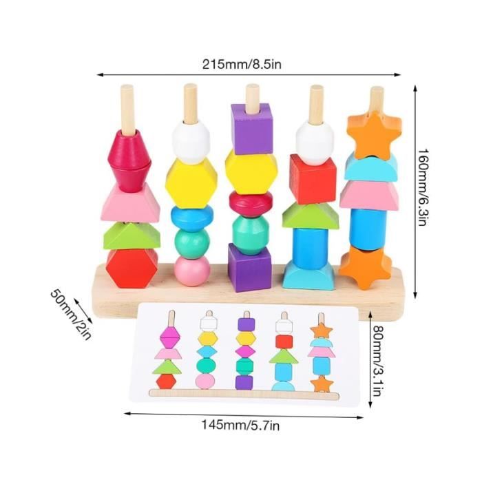 Goujfol Jouet Montessori 2 En 1 Bois - Empilage Et Enfilage Formes Et Couleurs Dès 18 Mois