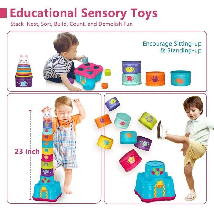 Jouet Cubes Empilables - HONTTOR - Jouet d'éveil Montessori pour bébés - 8  tasses colorées avec des animaux - Cdiscount Jeux - Jouets