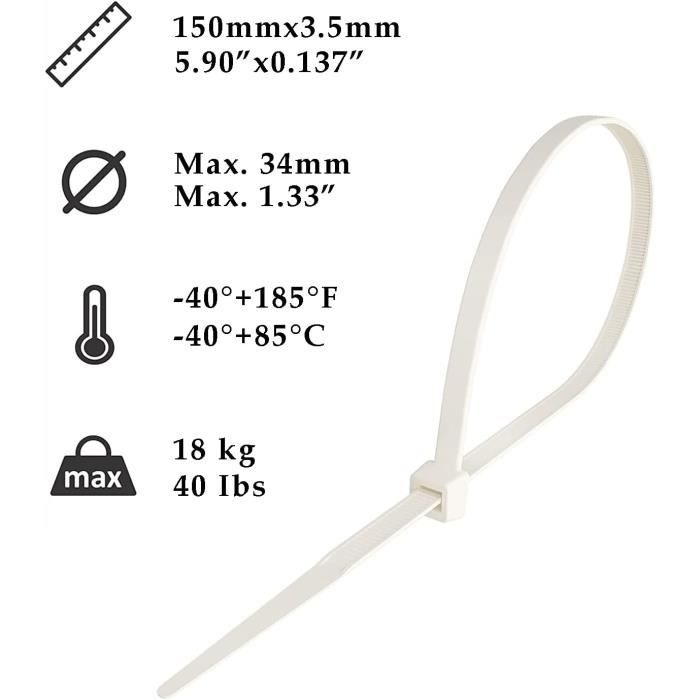 Rilsan Nylon Collier De Serrage Attaches De Câble Refermables Robustes ...
