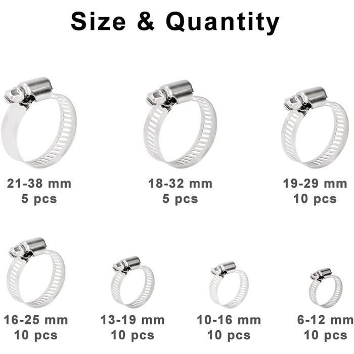 Lot 60 Colliers De Serrage Réglables Pour Engrenages à Vis Sans Fin - Acier Inoxydable - Neuf