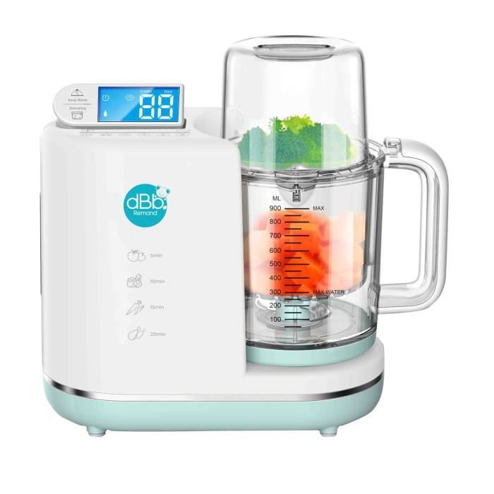 dBb Remond Robot Cuiseur Bébé Multifonctions 6 en 1 – Cuit Vapeur, Mixe, Hache, Stérilise, Chauffe et Décongèle – Auto Nettoyant - Repas Sains et Faciles - Capacité 1000 ml - Blanc