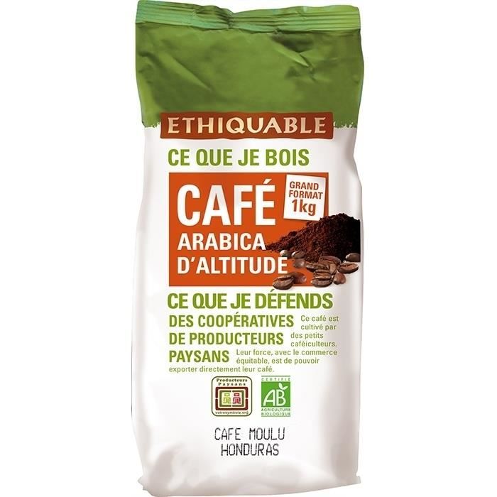 ETHIQUABLE - Café Honduras MOULU bio & équitable 1 kg - 100