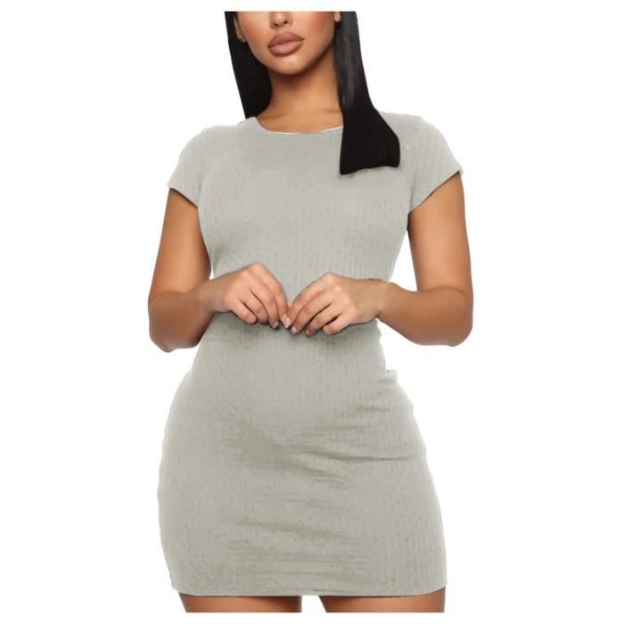 Col rond serre sexy sac hanche robe ultra courte pour femmes gris Gris Cdiscount Pret a Porter