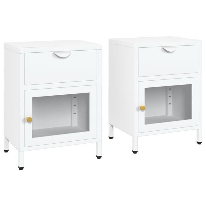 ABB Tables de chevet 2 pcs Blanc 40x30x54,5 cm Acier et verre - Qqmora ...