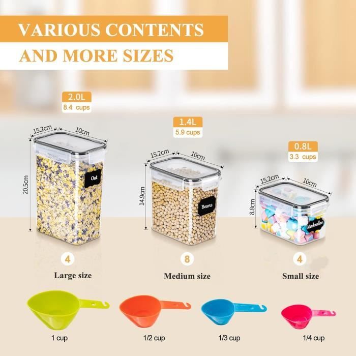 Boite A The Otauoaea Boite De Rangement Cuisine, Lot De 20 Boite Hermetique Alimentaire Avec Couvercle,Boite Alimentaire Plastique Cuisine Pour Céréales ,Pâtes, Farine,Sucre Etc Tuperwear En Verre