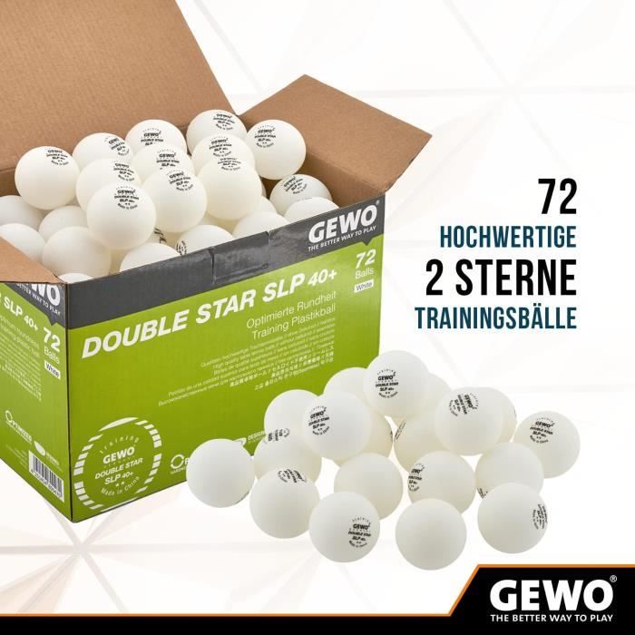 GEWO Palle da ping pong per allenamento Club – 2 stelle 40+ in plastica ABS con cuciture – Palline da allenamento di alta qualità con comportamento di volo preciso, diametro 40 mm