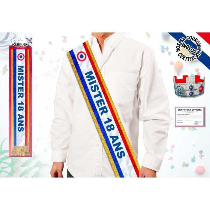 Kit Anniversaire Miss 18 ans - Echarpe Tricolore + Couronne + Certificat