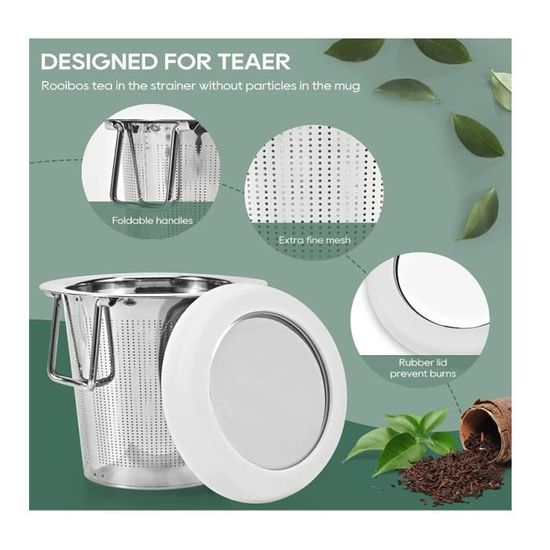 2 Infuseurs à Thé En Inox - Filtre à Thé Fin Avec Couvercle Et Soucoupe - Pour Tasse Ou Mug