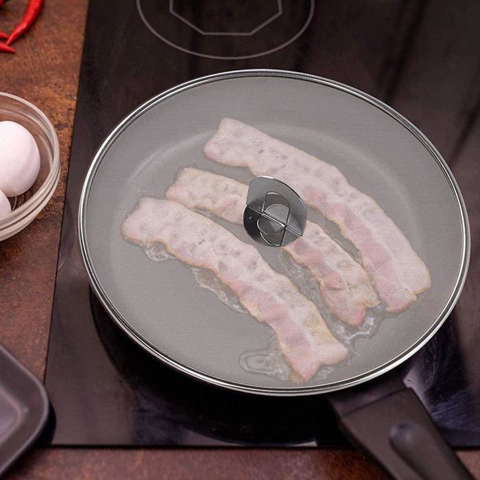 Protège-éclaboussures Inox 21 Cm - Pour Poêle, Friture, Avec Poignée, Anti-graisse, Lavable Au Lave-vaisselle