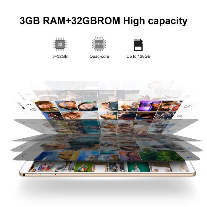 Tablette 10 pouces HD, 4G/WIFI, 3Go+32Go ROM/128Go2